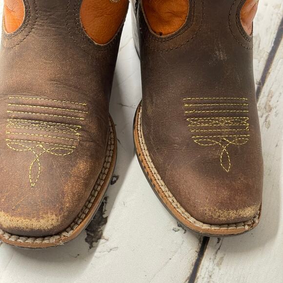 ARIAT BOYS' ROUGHSTOCK WESTERN BOOTS orange brown sz11.5 little girls age 4-7 - Picture 4 of 12